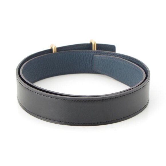 Hermes Leather Buckle Gold Belt Black Blue - Picture 2 of 10